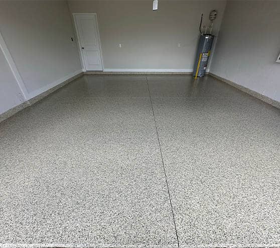 hunter flake epoxy flooring for homeowner garage