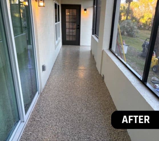 after portrait of homeowner patio/porch with mushroom epoxy flooring installed