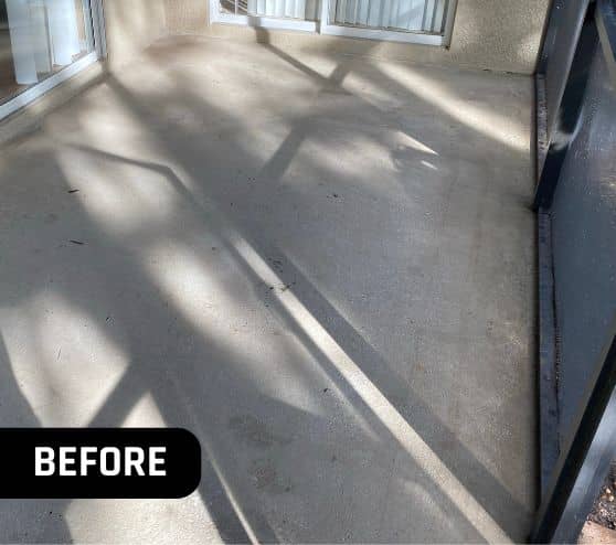 before portrait of homeowner patio with old concrete flooring