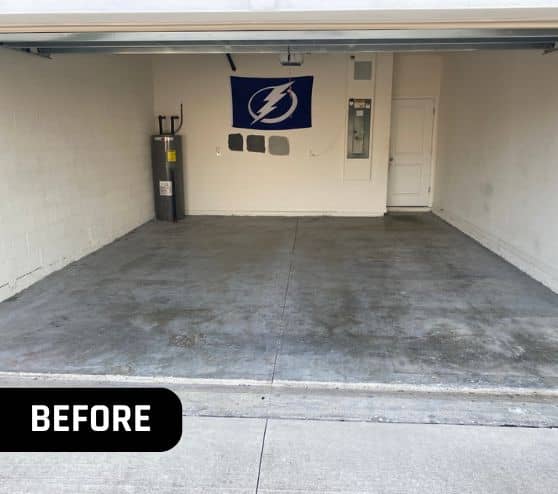 before portrait of homeowner garage with old concrete