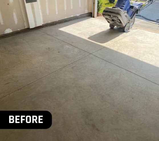 homeowner garage with old concrete before portrait