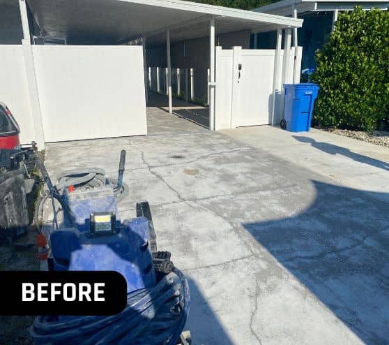 before portrait of homeowner driveway in flroida before epoxy flake flooring