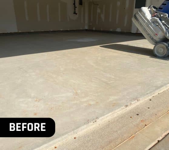 before portrait of homeowner garage with concrete