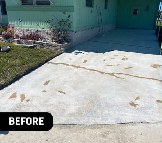 before portrait of homeowner driveway with old flooring
