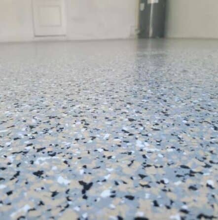 newly installed epoxy flake floors