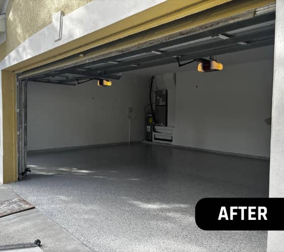 After Job Epoxy Flake Garage Floor for Veteran Homeowners in Valrico, FL