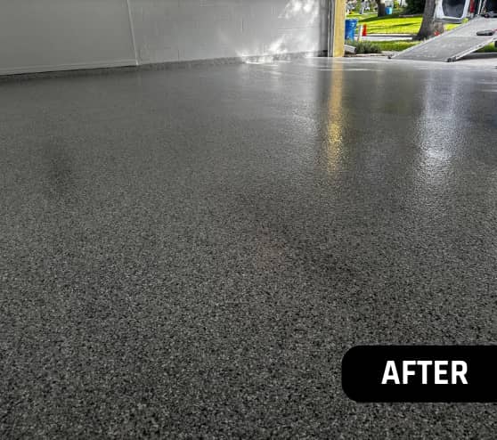 After Work Epoxy Flake Garage Floor for Veteran Homeowners in Valrico, FL