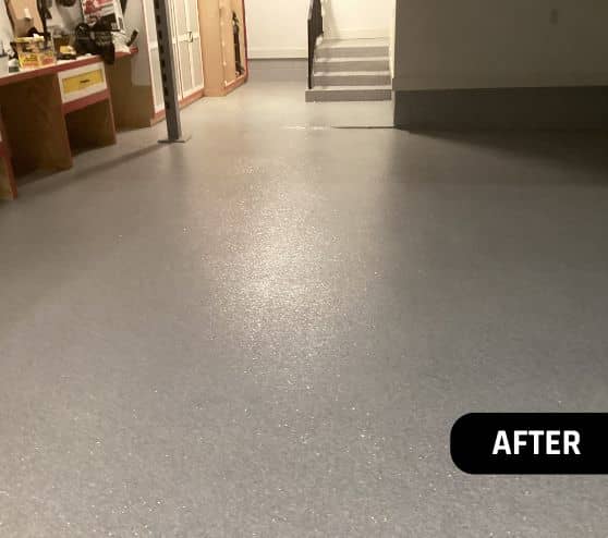 homeowner garage floor after epoxy installed close-up