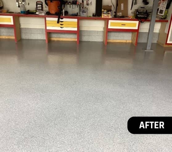 garage floor with new epoxy flooring installed for homeowner