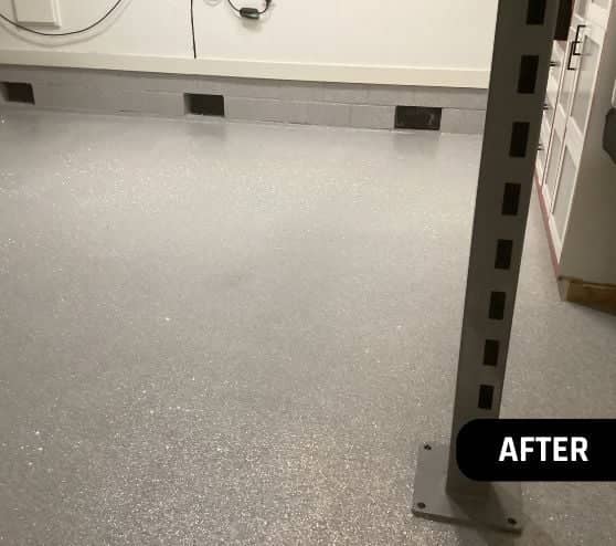 close-up of garage floor with new epoxy flooring installed