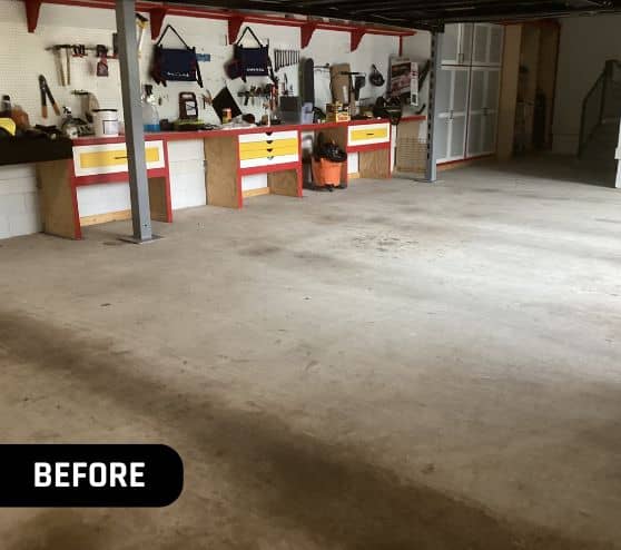 homeowner garage before new flooring installed