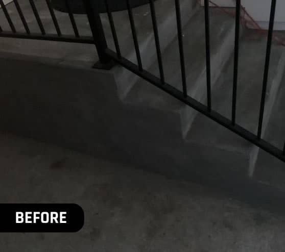 homeowner garage stairs before new epoxy floor installed