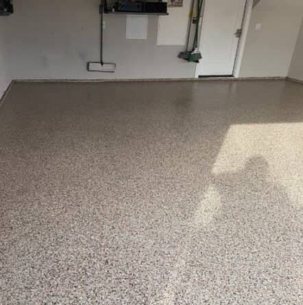 new epoxy flake flooring for homeowner garage in texas