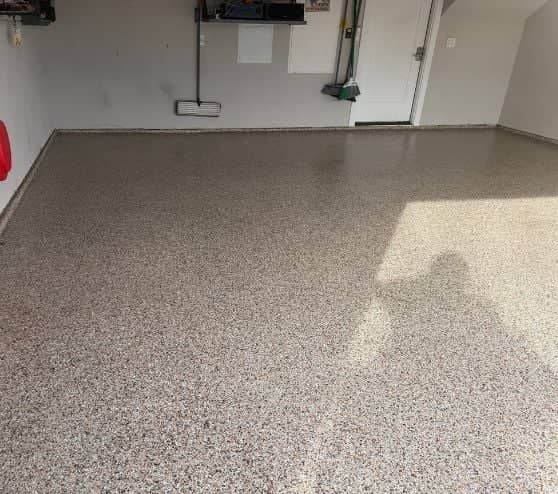 new epoxy flake flooring for homeowner garage in texas