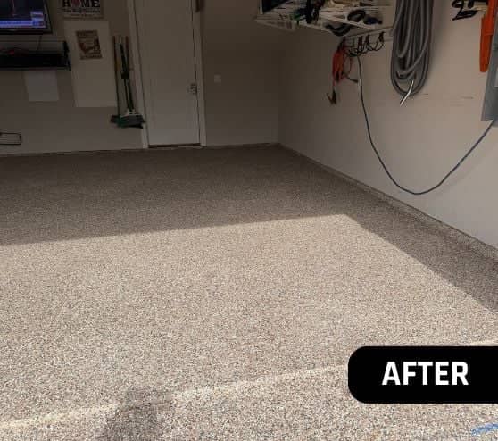 epoxy flooring installed for homeowner after portrait