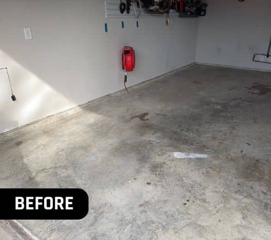 side view of old flooring in homeowner garage