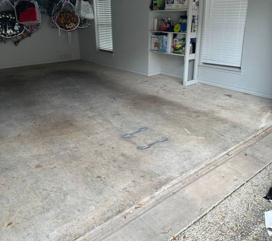 before view of garage floor epoxy project in San Antonio, TX