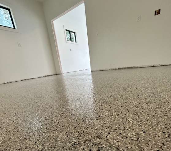 close up of dakota grey epoxy flakes
