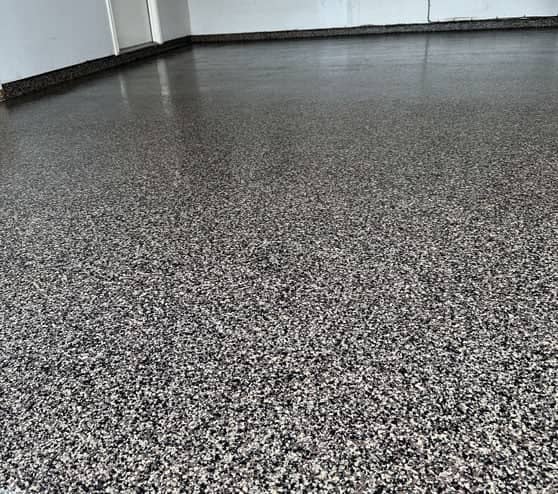 close view of garage floor epoxy project in San Antonio, TX