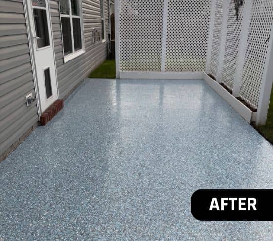 blue epoxy flake patio floor