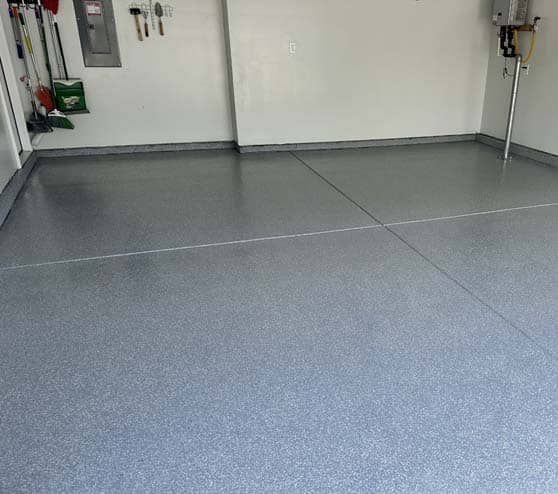 coastal blue epoxy flakes in a garage