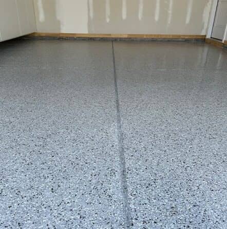 close-up of epoxy flake flooring for homeowners garage