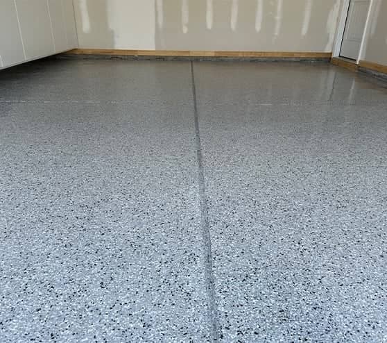 close-up of epoxy flake flooring for homeowners garage