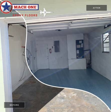 before and after of epoxy flooring project in Orlando, FL