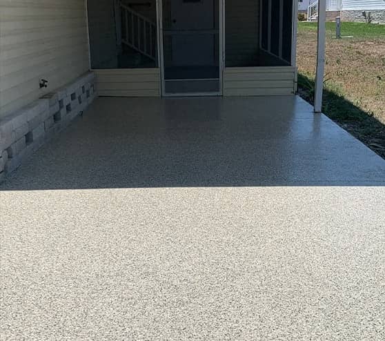 outdoor patio with new epoxy flooring