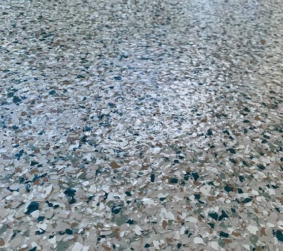 close-up of flake epoxy flooring