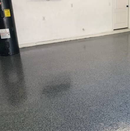drew garage with new epoxy flake flooring installed