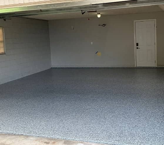 garage with epoxy flake flooring