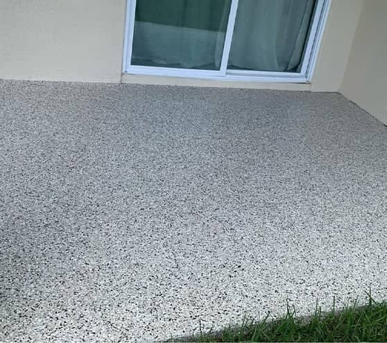 outdoor patio with fresh epoxy flooring