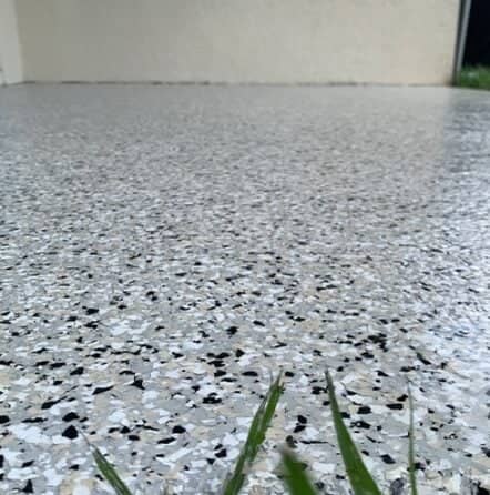close-up of flake epoxy flooring for patio