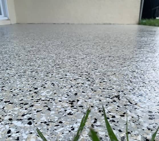 close-up of flake epoxy flooring for patio