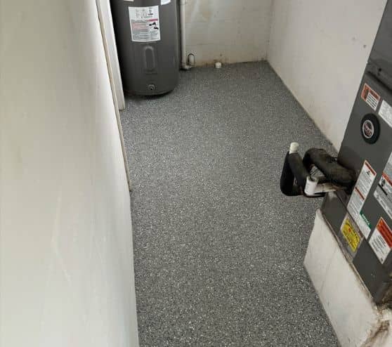 laundry room with new epoxy flake flooring installed
