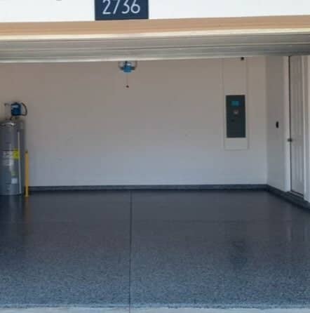 lawrence garage with new epoxy flake flooring installed