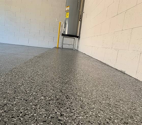 close-up of epoxy flooring in garage