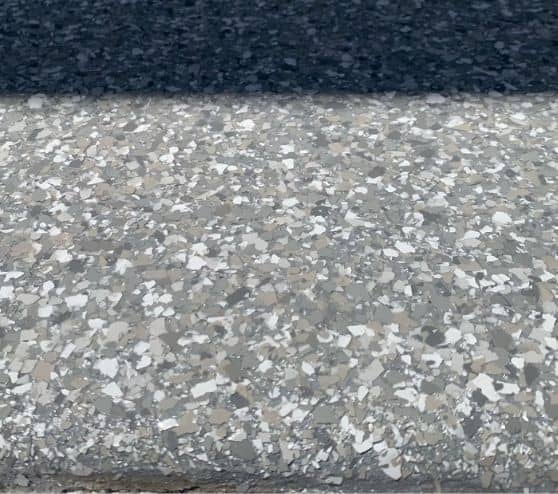 close-up of stoney creek epoxy flooring installed for christine