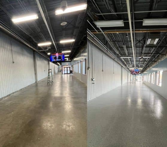 before and after portrait of epoxy flooring for commercial property
