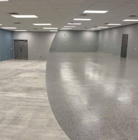 collage of portrait of commercial property new epoxy flooring