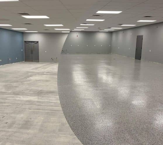 collage of portrait of commercial property new epoxy flooring