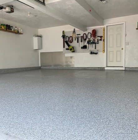 close-up of epoxy flake flooring for garage