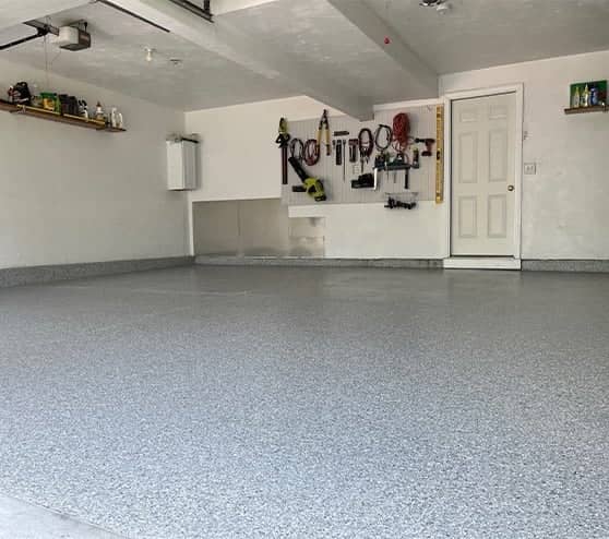 close-up of epoxy flake flooring for garage