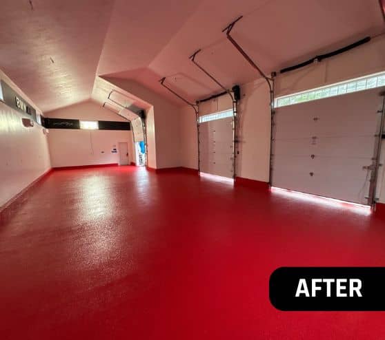 after portrait of homeowner garage with new epoxy installed