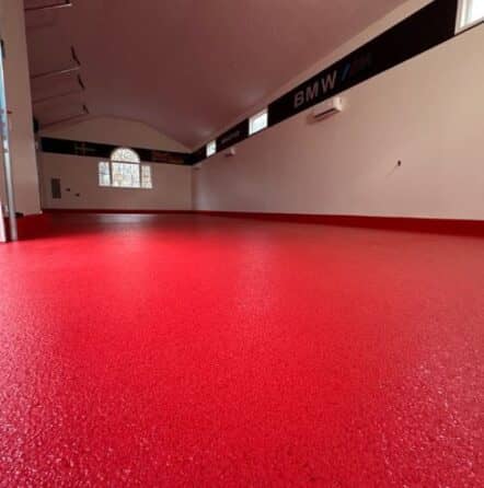 homeowner garage floor close-up of freshly epoxy floor