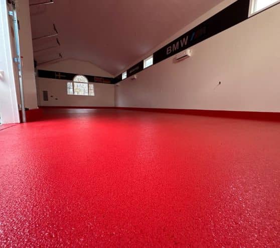 homeowner garage floor close-up of freshly epoxy floor