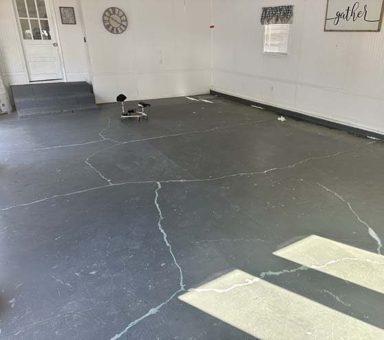 a garage with floor repairs