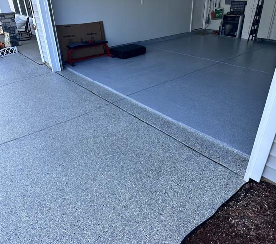 epoxy flake flooring in a driveway and garage