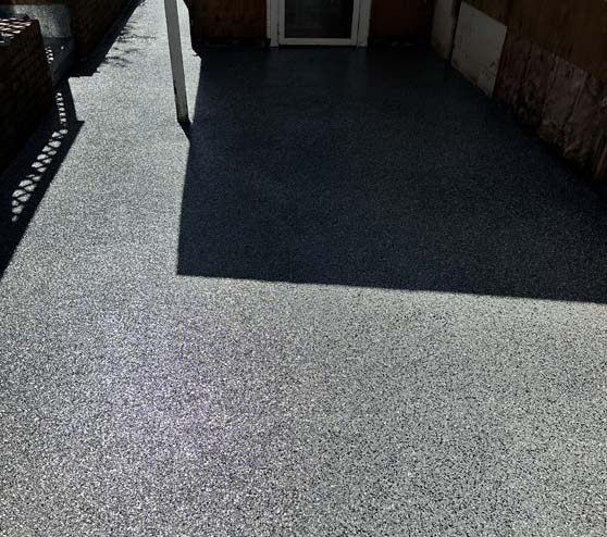 new epoxy flake flooring on a patio